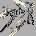 Early concept art of Nine's weaponry.